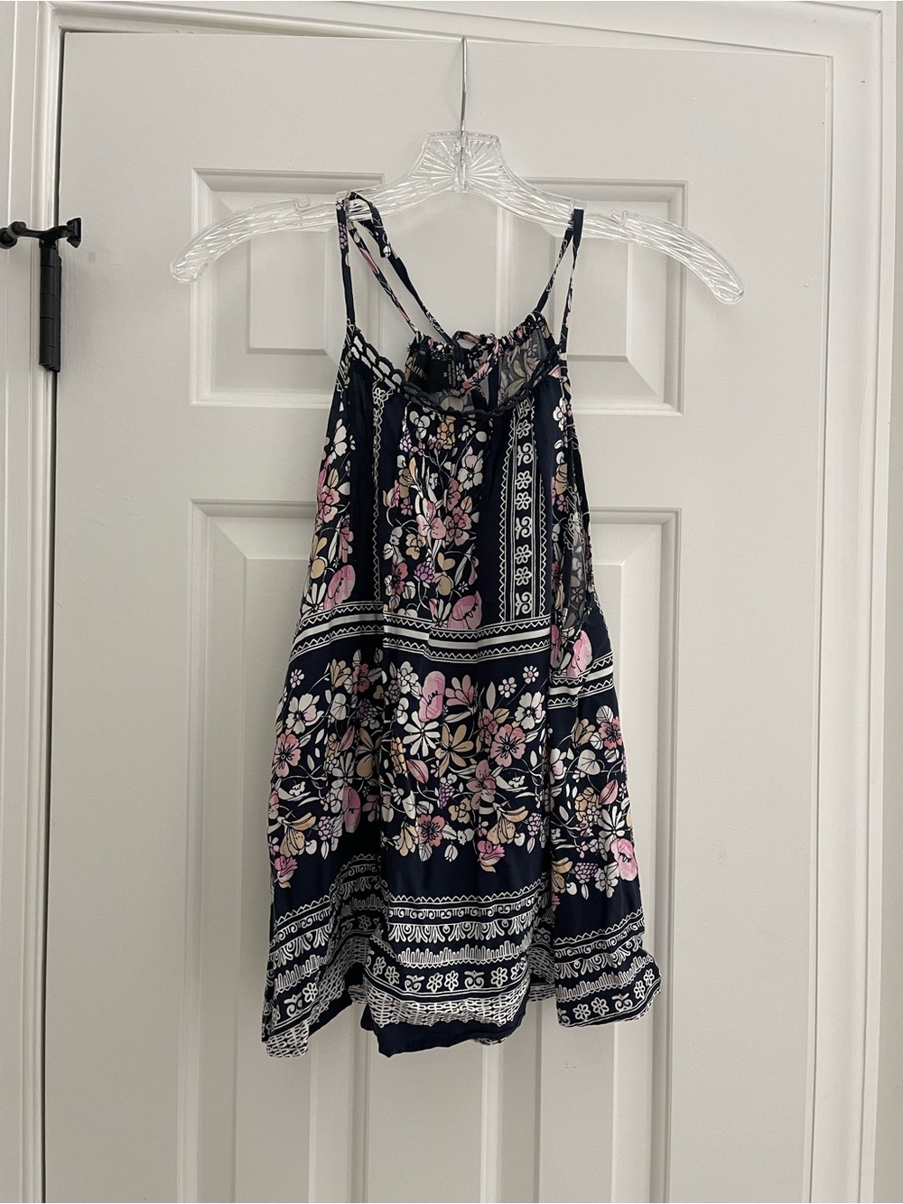 MINKPINK Navy Floral Halter Tank with Pink & Cream Accents
